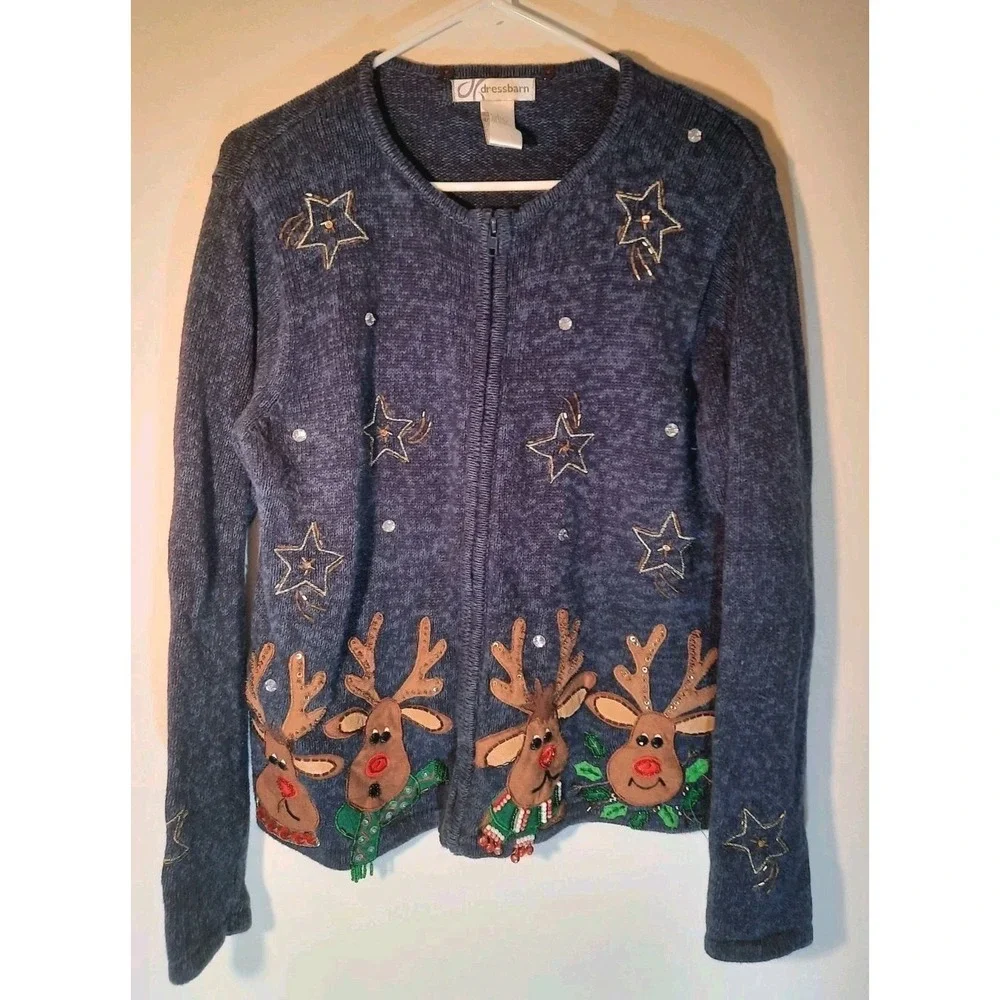 Christmas Cardigan Zip Up Women Size Large - Picture 2 of 8